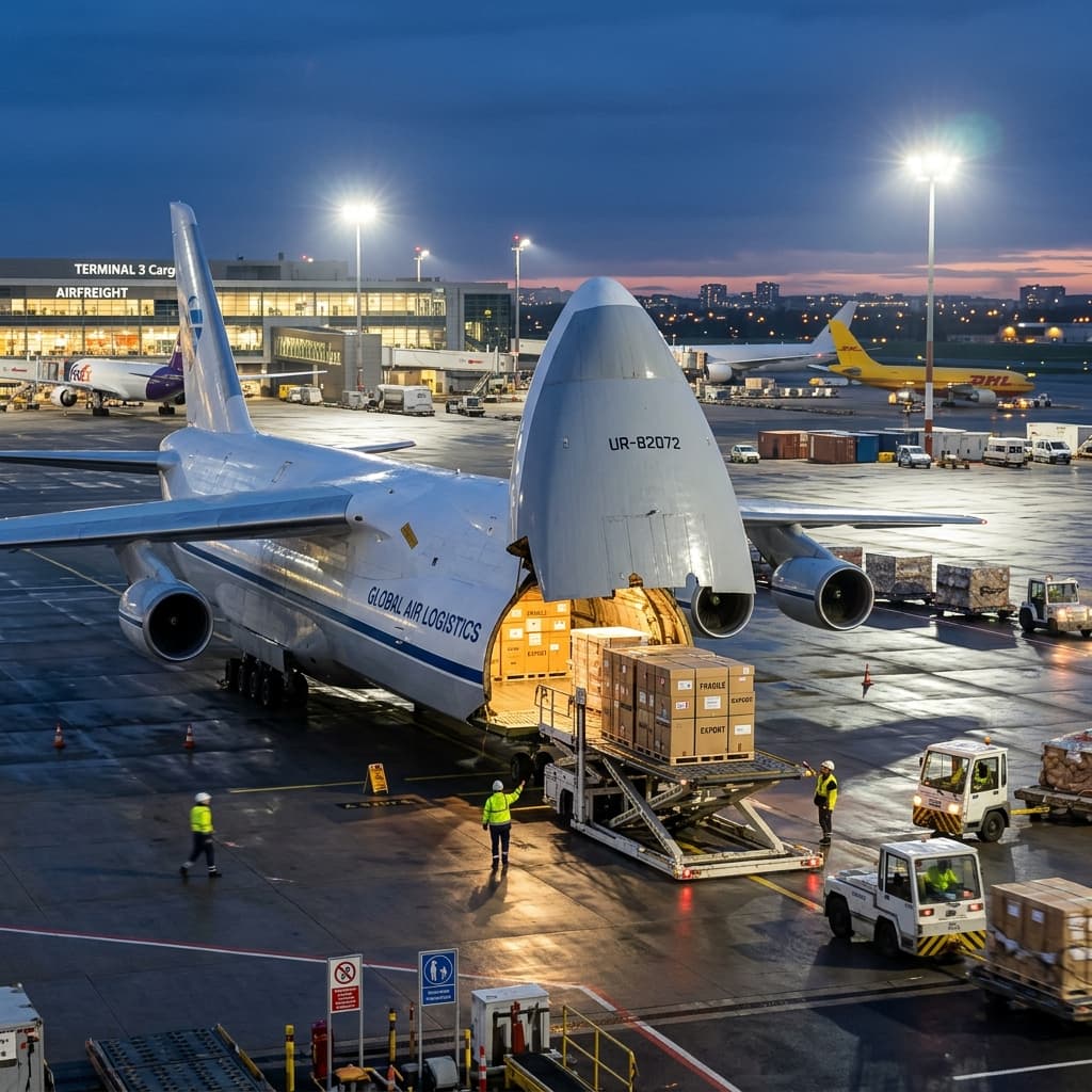 Air cargo being loaded at an airfreight terminal